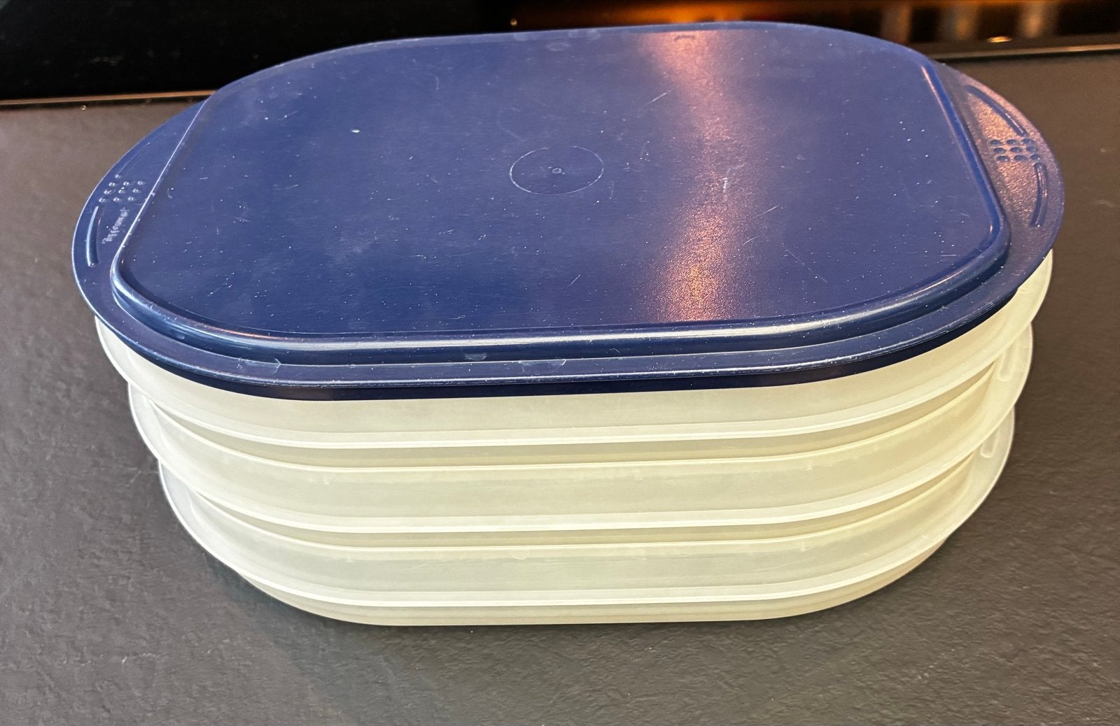 Tupperware 3 stapelbare bakjes voor vleeswaren, Gebruikt, Overige kleuren, Bewaardoos, Ophalen of Verzenden