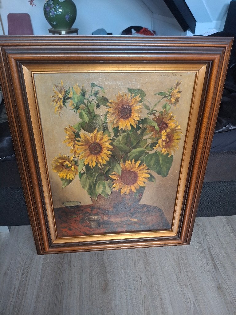 schilderij Willy Fleur  Zonnebloemen, Ophalen of Verzenden, Bloemen