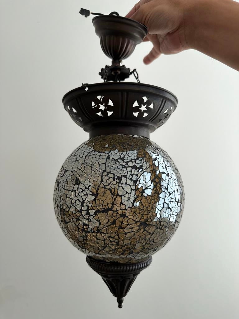 Oosterse Mozaïek Hanglamp - Sfeervolle Plafondlamp, Ophalen of Verzenden, Zo goed als nieuw, Glas, 50 tot 75 cm