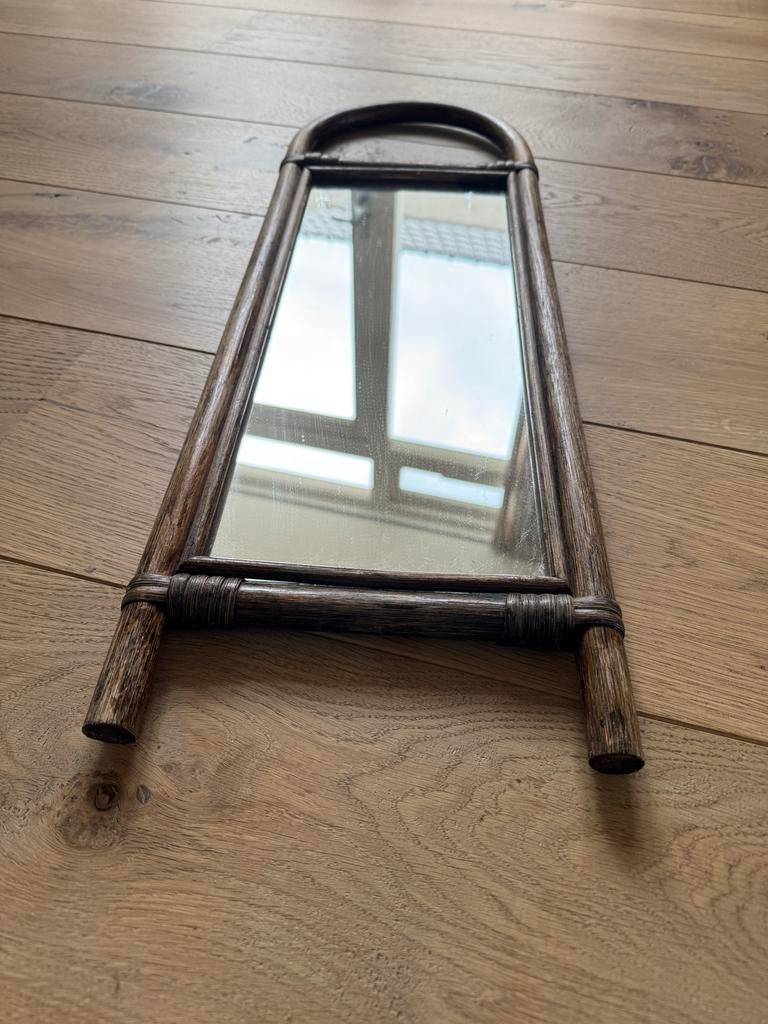 Vintage rotan spiegel, Minder dan 50 cm, Gebruikt, Ophalen of Verzenden, Minder dan 100 cm