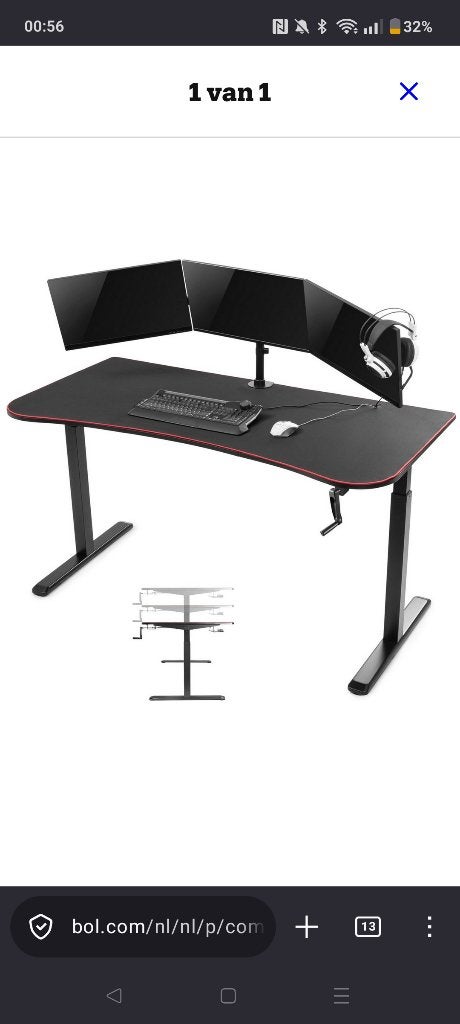 electrische zit sta bureau 160x80 cm, Ophalen, 160 cm, In hoogte verstelbaar, Zo goed als nieuw