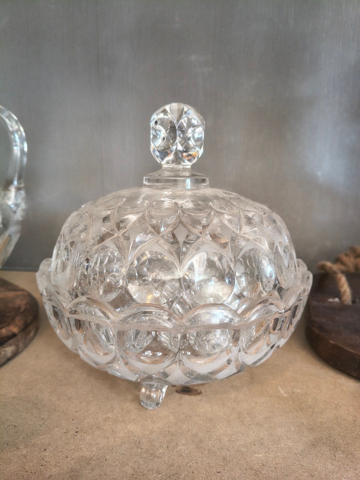 Vintage Glazen Bonbonnière met Deksel, Antiek en Kunst, Ophalen
