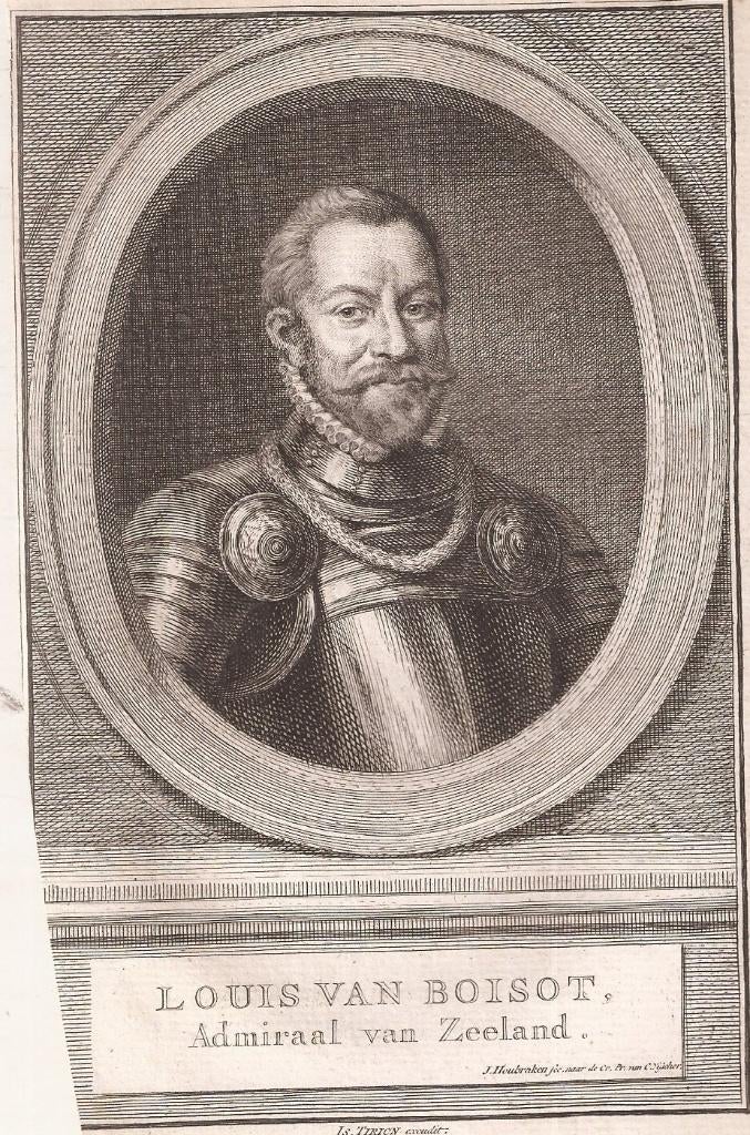 Portret van Louis de Boisot, Admiraal van Zeeland ca. 1750, Origineel, Portret, Ophalen of Verzenden, Gravure