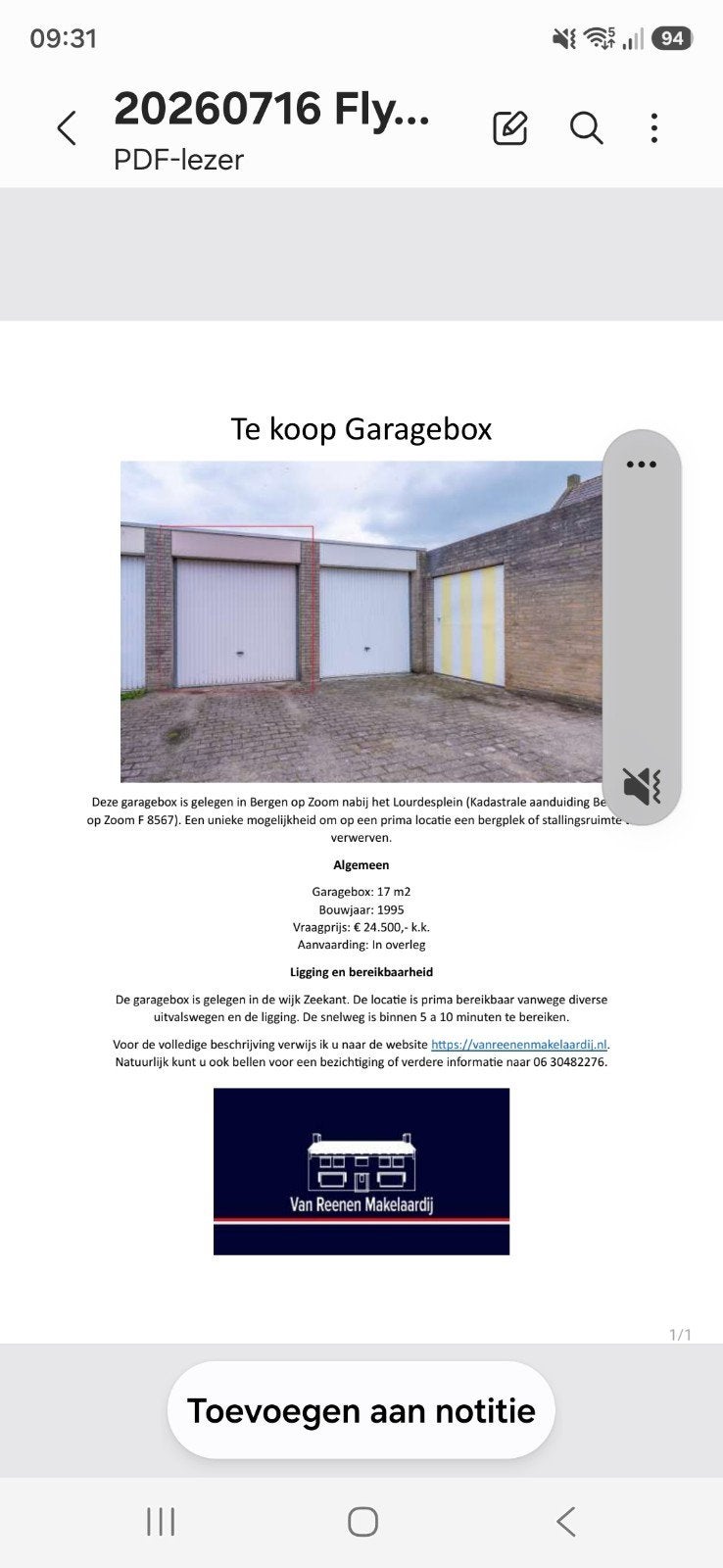Garagebox te koop in Bergen op Zoom. Opp. 17 m2., Huizen en Kamers, Garages en Parkeerplaatsen
