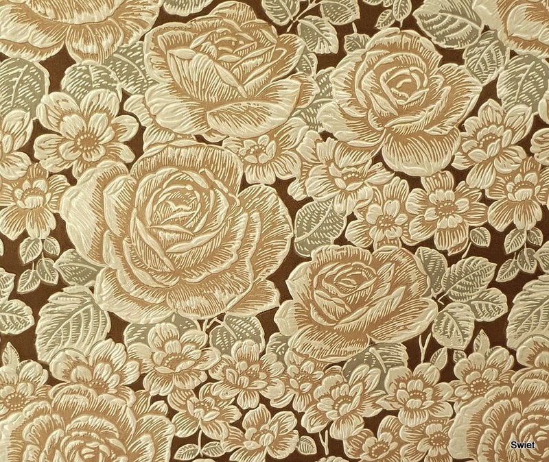 13065 bloemenbehang met reliëf in crème mauve bruin swiet, Verzenden, Grijs