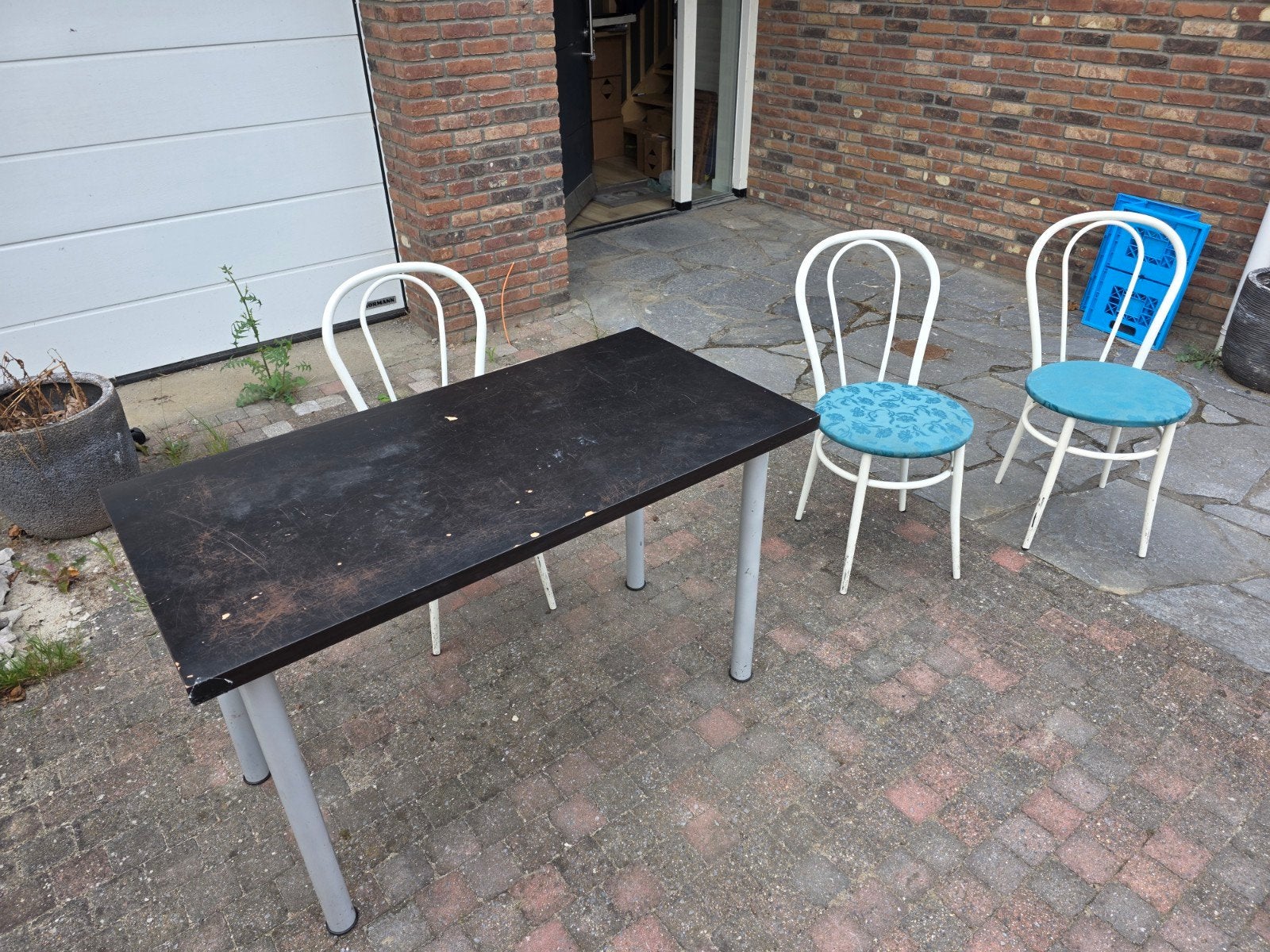 tafel plus 3 stoelen, gratis ophalen, Ophalen, Gebruikt, Rechthoekig, 50 tot 100 cm