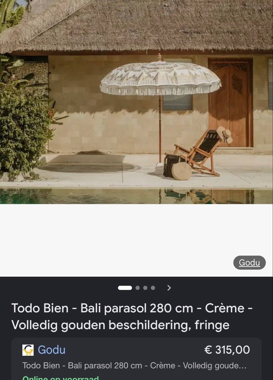 Parasol Bali/Ibiza - prachtige eyecatcher, Tuin en Terras, Parasols, Ophalen, Gebruikt, 2 tot 3 meter, Stokparasol