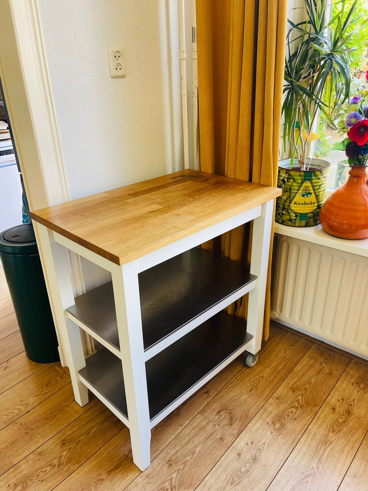 Ikea houten/roestvrijstaal keukentrolley, Ophalen, Gebruikt