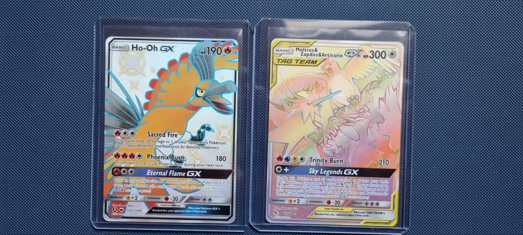 Pokémon kaarten: Ho-Oh GX en Moltres & Zapdos & Articuno GX, Ophalen of Verzenden, Zo goed als nieuw, Meerdere kaarten, Foil