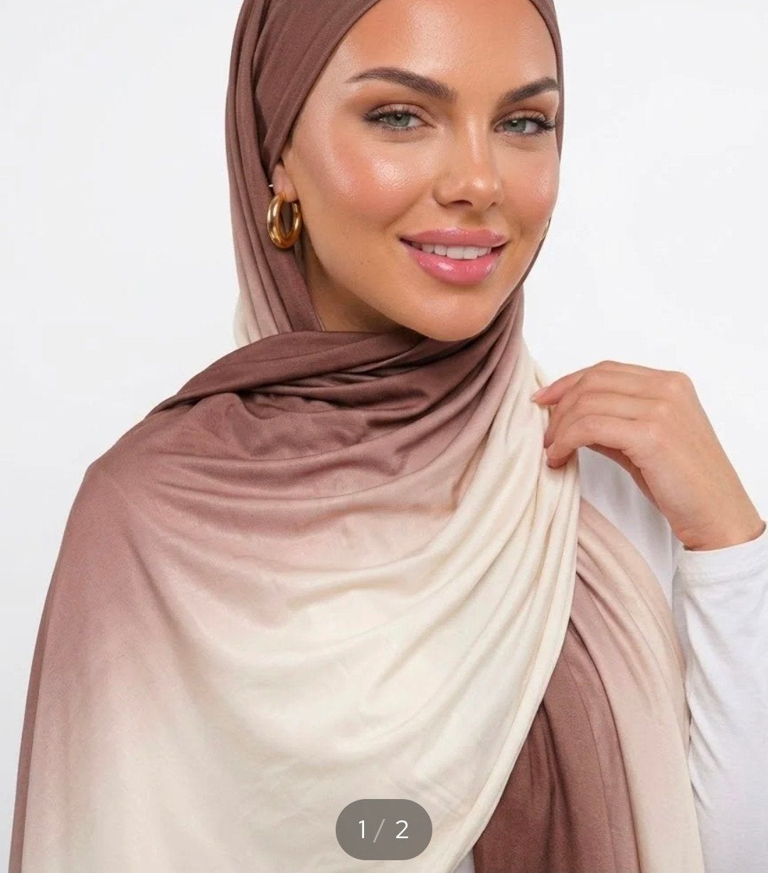 Nieuwe Liquid Jersey Ombre Hijab - Bruin/Beige Gradiënt, Liquid Jersey, Verzenden, Nieuw