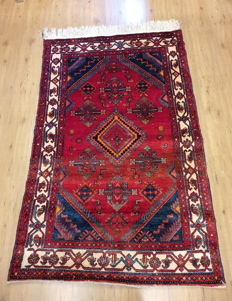 Vintage handgeknoopt perzisch tapijt hamadan 210x127, Info@SlatsAntiek.nl, Tweedehands, 100 tot 150 cm, Perzisch