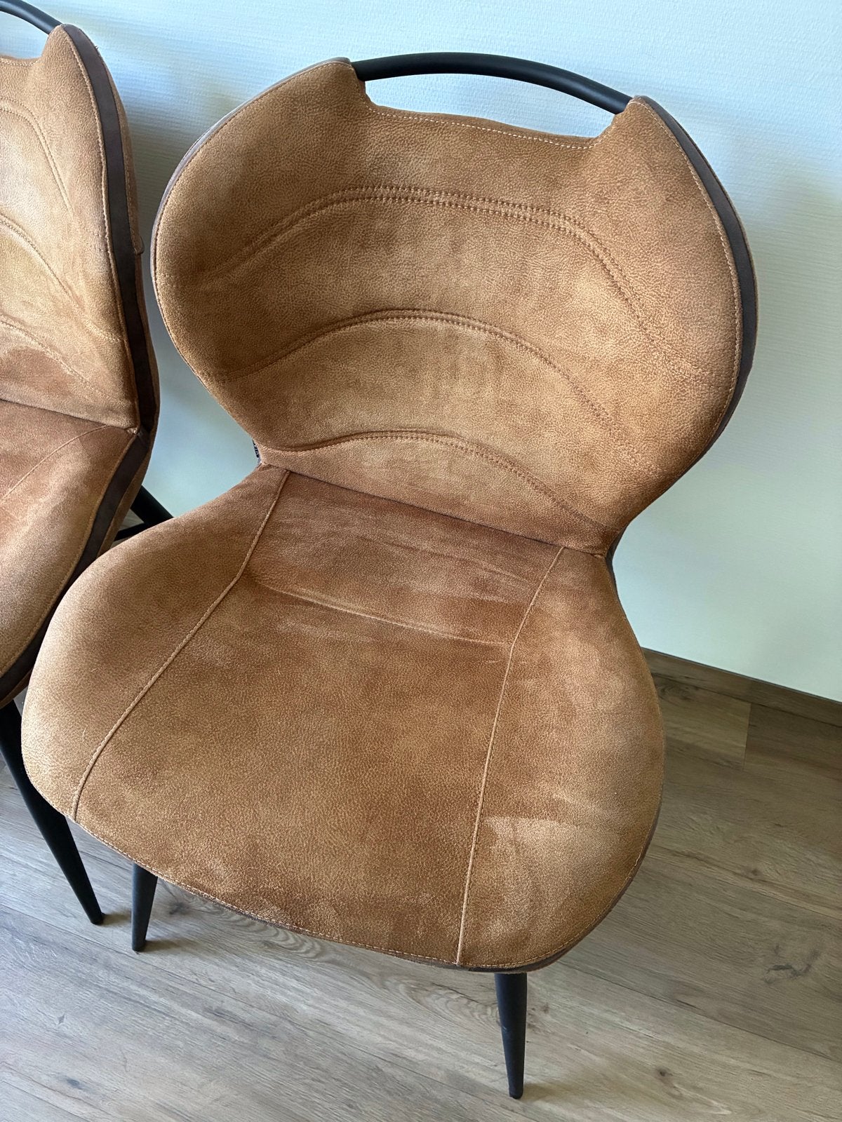 Set van 6.bruine eetkamerstoelen - zo goed als nieuw, Ophalen, Bruin, Zo goed als nieuw, Stof