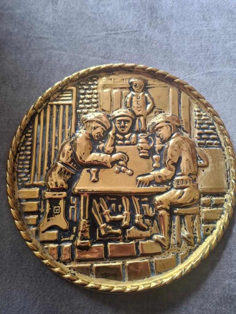 Vintage Koperen Wanddecoratie: Kaartspel Scène, Antiek en Kunst, Ophalen of Verzenden, Koper