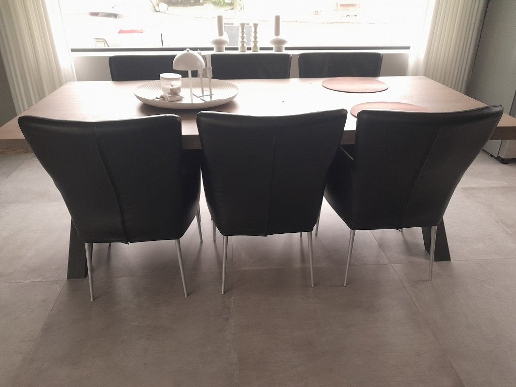 6 stuks lederen eetkamerstoelen, Ophalen, Gebruikt, Zwart, Modern