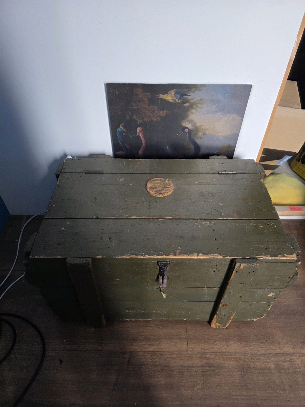 Vintage houten kist - Legergroen - Opbergkist, Ophalen, 50 – 75, Gebruikt, 100 tot 150 cm