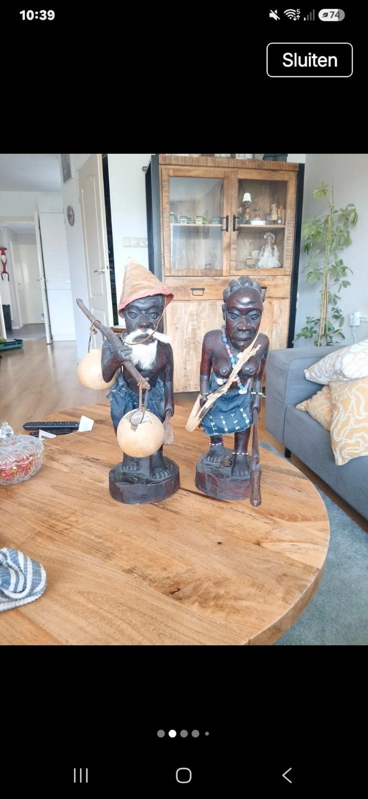 Set van 2 Afrikaanse houten beelden - Man en Vrouw, Antiek en Kunst, Hout, Bruin, Afrika, Ophalen of Verzenden