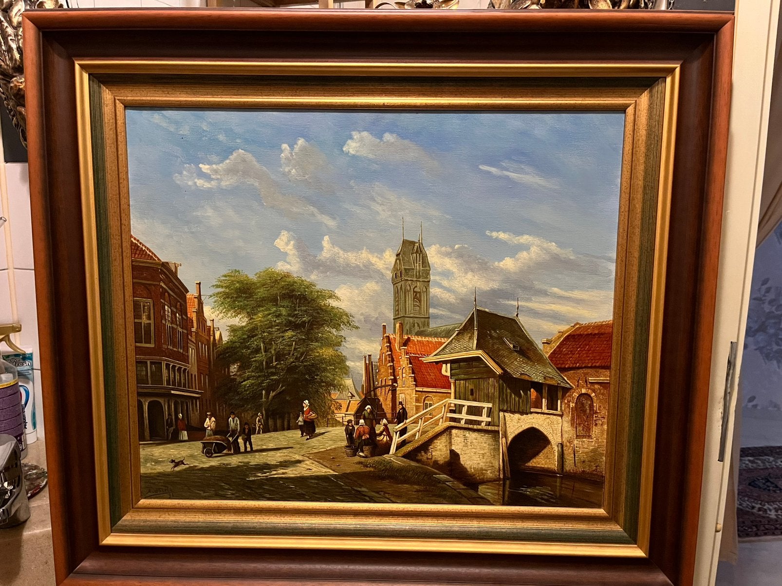 Prachtige groot olieverf stadsgezicht schilderij, Ophalen