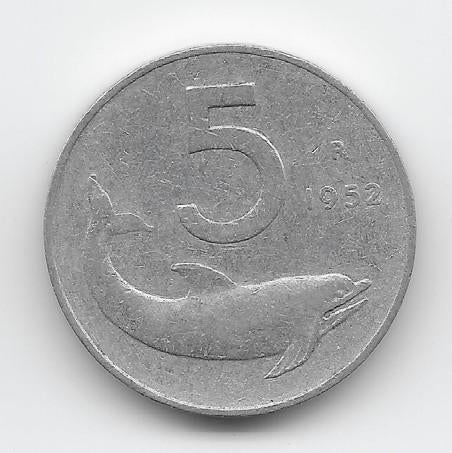 Italië 5 lire 1952 KM# 92, Verzenden, Italië, Losse munt