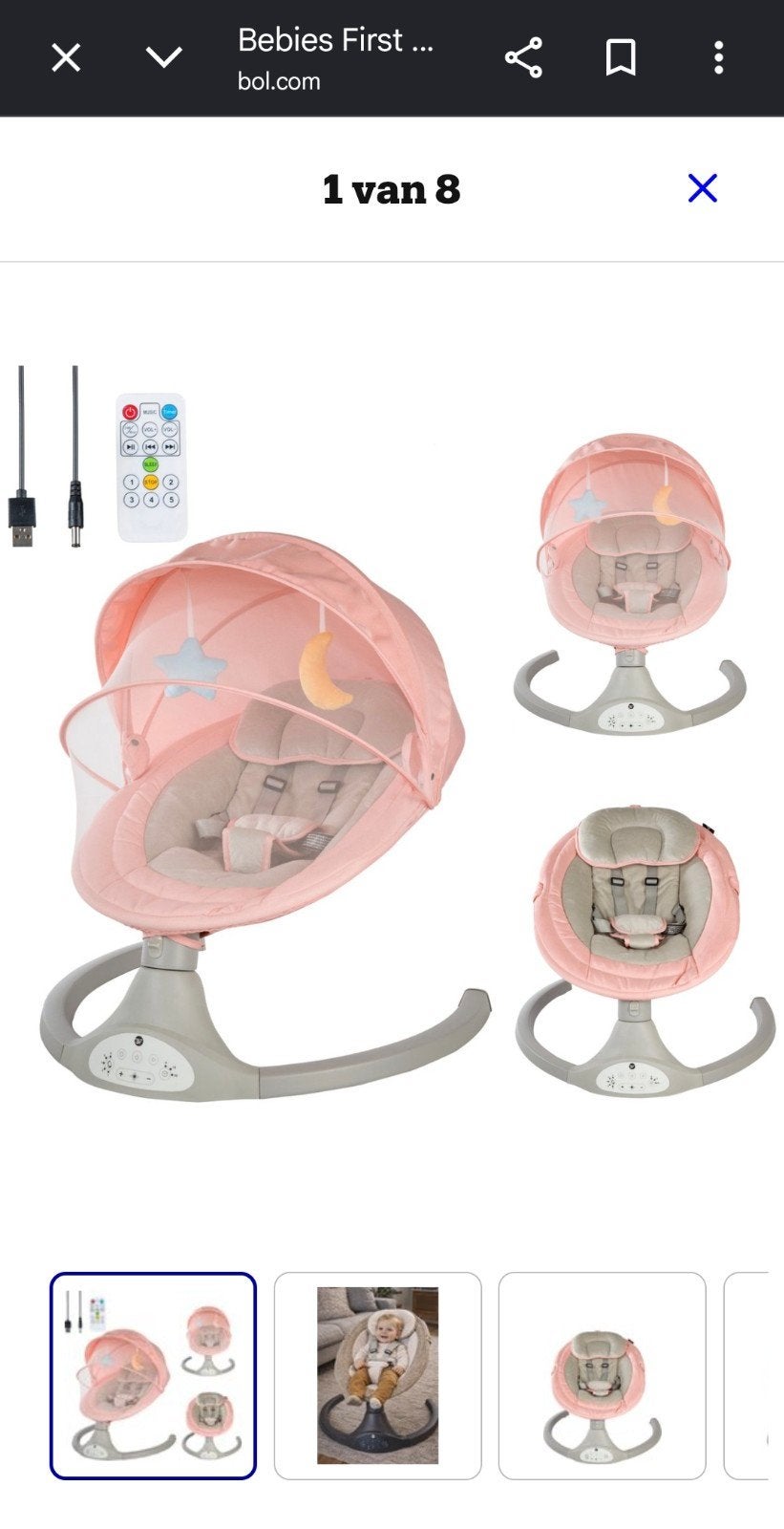 Bebies First Baby Schommelstoel met Afstandsbediening Roze, Ophalen, Nieuw