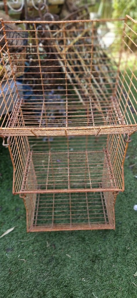3 antieke stapelbare bakkers/draad/broodmanden (brocante), Ophalen, Gebruikt, Gevlochten, Mand