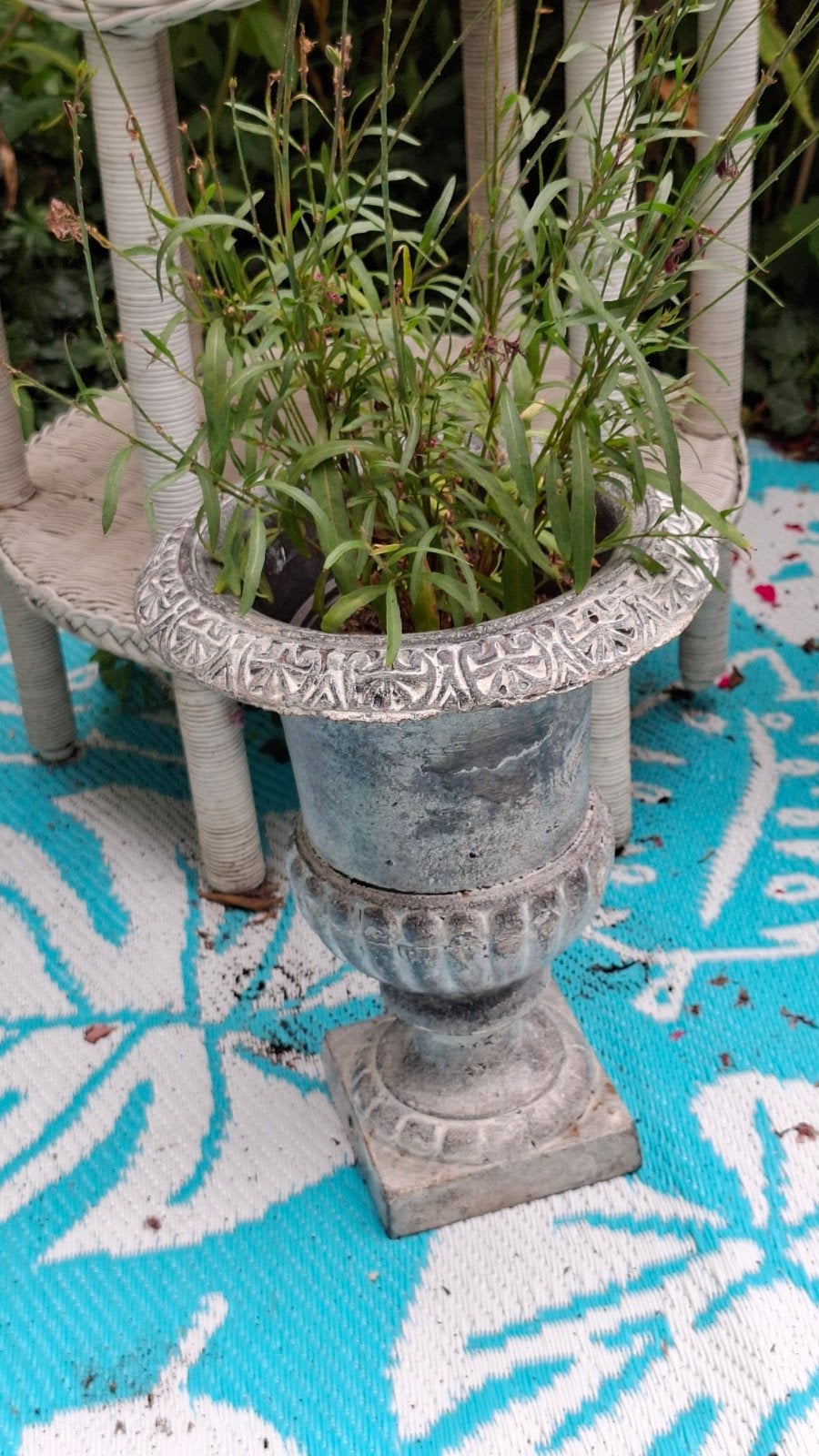 Brocante Franse grote gietijzeren tuinvaas, Tuin en Terras, Tuinvazen, Ophalen, Gebruikt