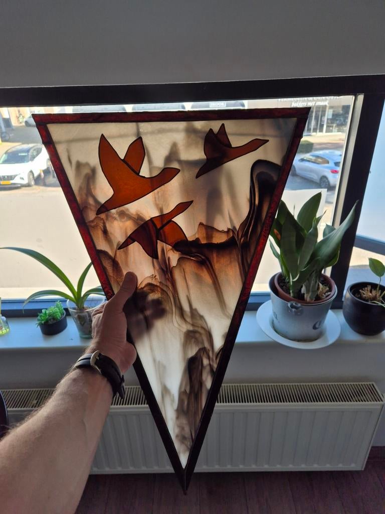 Uniek Glas-in-lood Kunstwerk: Vliegende Ganzen, Ophalen