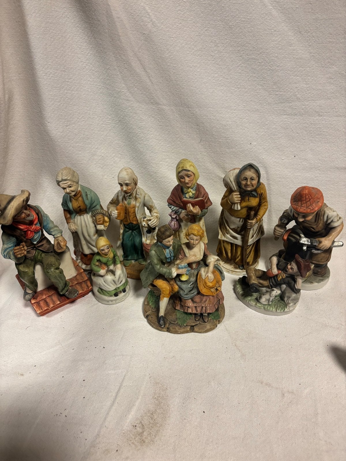 Verzameling van 9 vintage beeldjes van mensen, Ophalen of Verzenden, Gebruikt, Mens