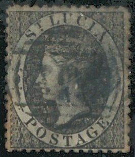 St. LUCIA 1864 1d. zwart, Michel: 7-A, Gestempeld., Postzegels en Munten, Verzenden, Gestempeld, Midden-Amerika