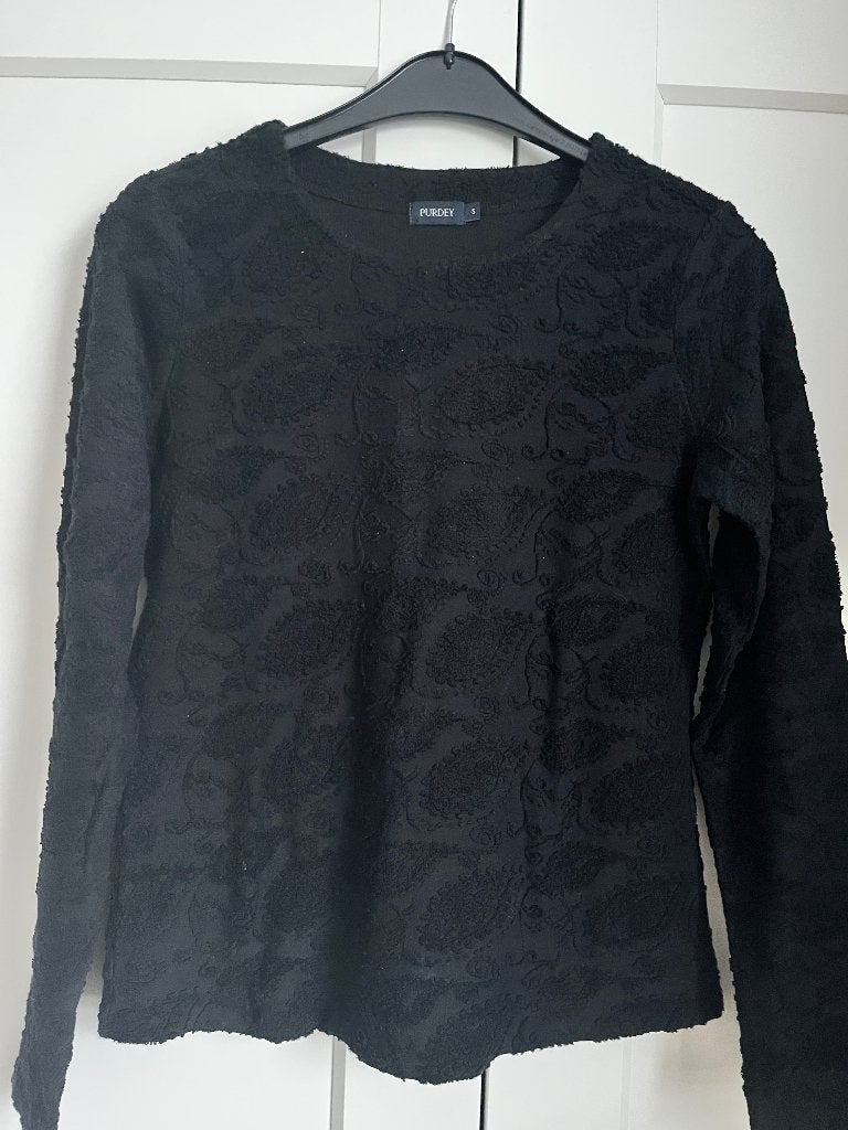 Purdey top lange mouw zwart ton sur ton paisley motief, Zwart, Ophalen of Verzenden, Zo goed als nieuw, Purdey
