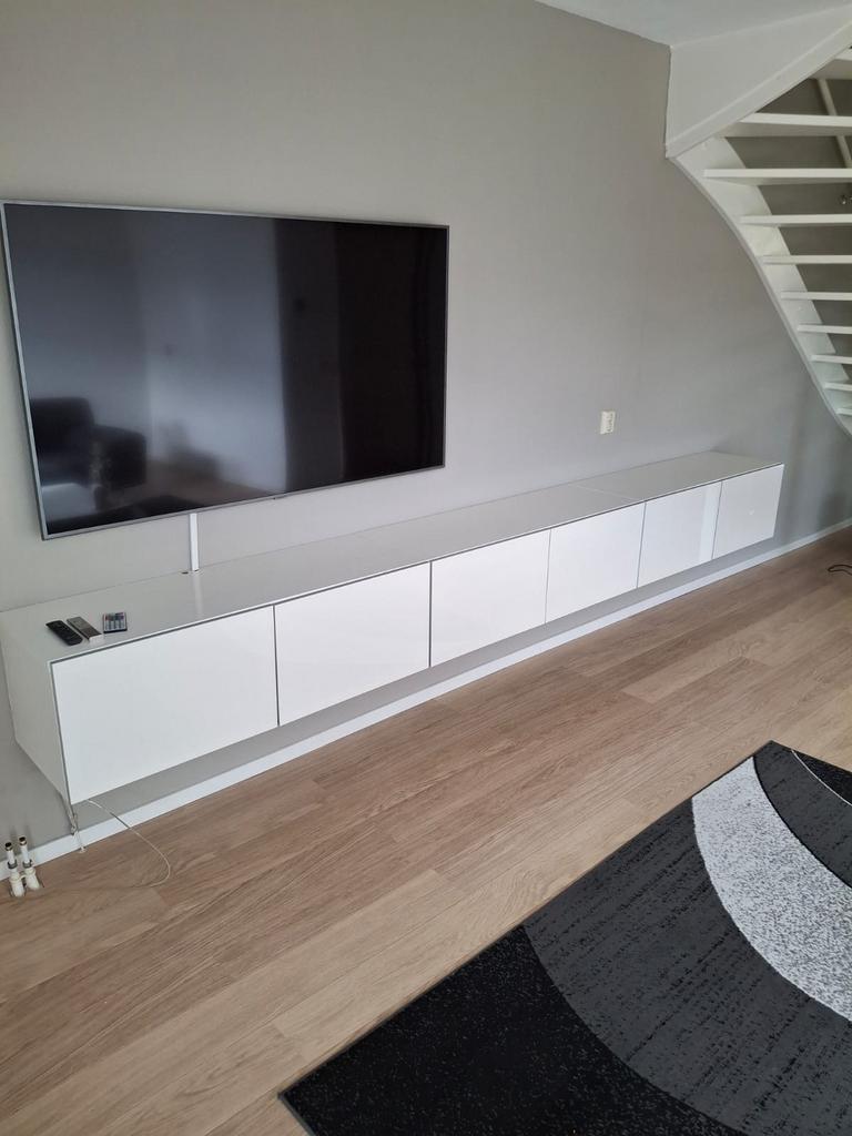 Modern Hoogglans Wit Zwevend TV Meubel, Ophalen, Kunststof, Gebruikt, 200 cm of meer
