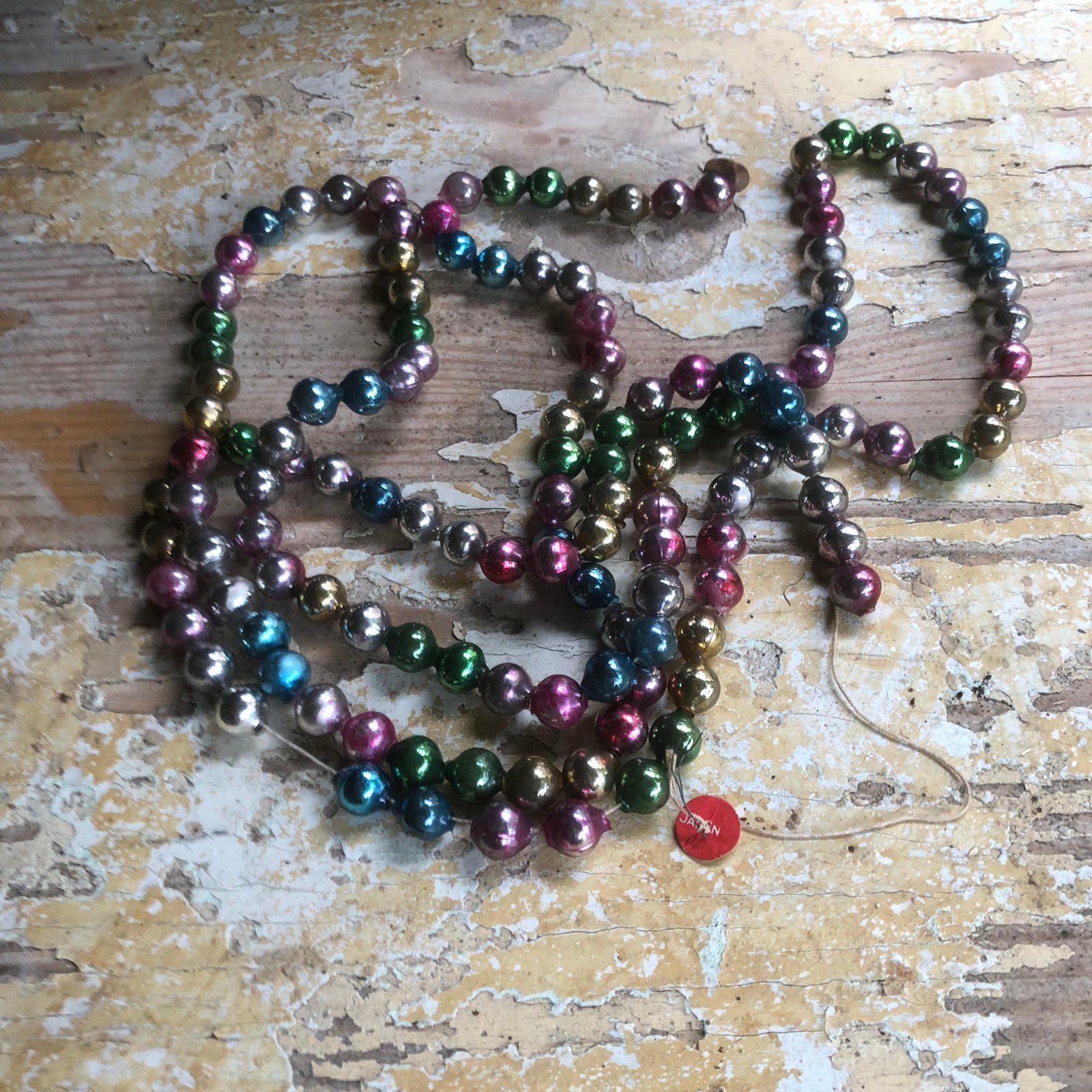 Oude gekleurde glazen kerstkralen ketting, Ophalen of Verzenden