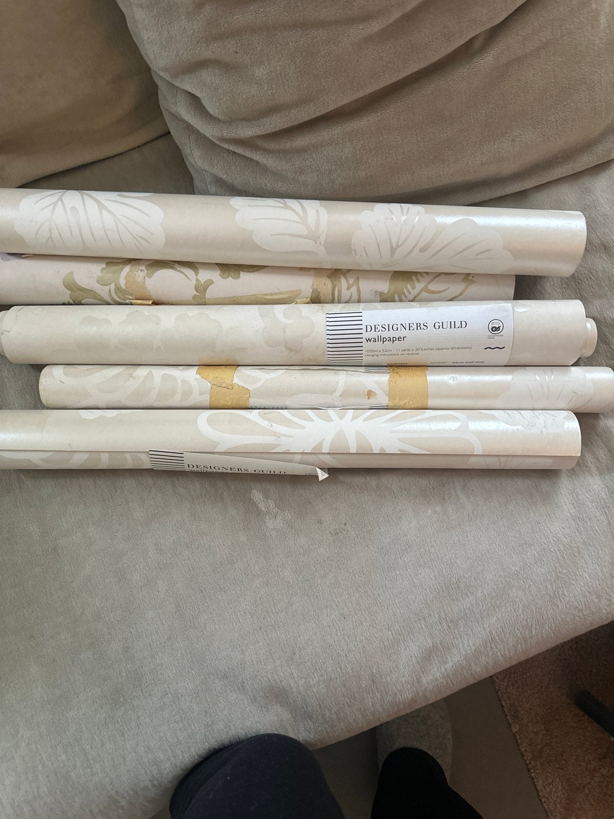 rollen Designers Guild behang, Ophalen, Beige, Bloemen