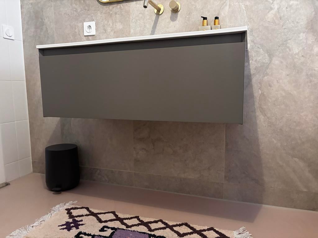 INK wastafel onderkast mat taupe, Ophalen, 100 tot 150 cm, Zo goed als nieuw, Minder dan 100 cm