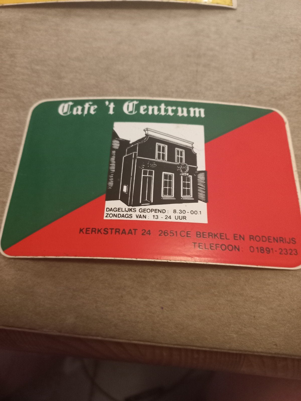 Vintage Cafe 't Centrum sticker Berkel en Rodenrijs, Verzamelen, Ophalen of Verzenden, Gebruikt