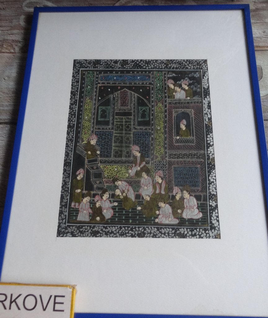 INDIA TWEE MINIATUREN OP DOEK * In Lijst *, Textiel, India, Handgemaakt, Ophalen of Verzenden