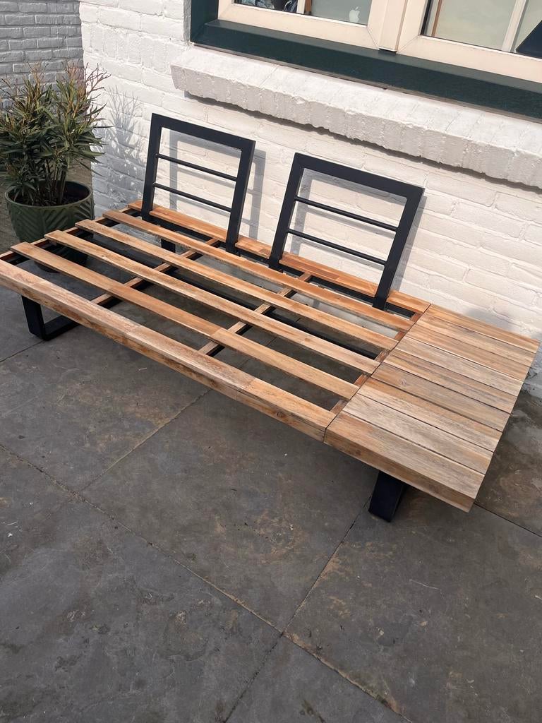 Nette loungebank van hout en aluminium, Ophalen, Gebruikt, Hout