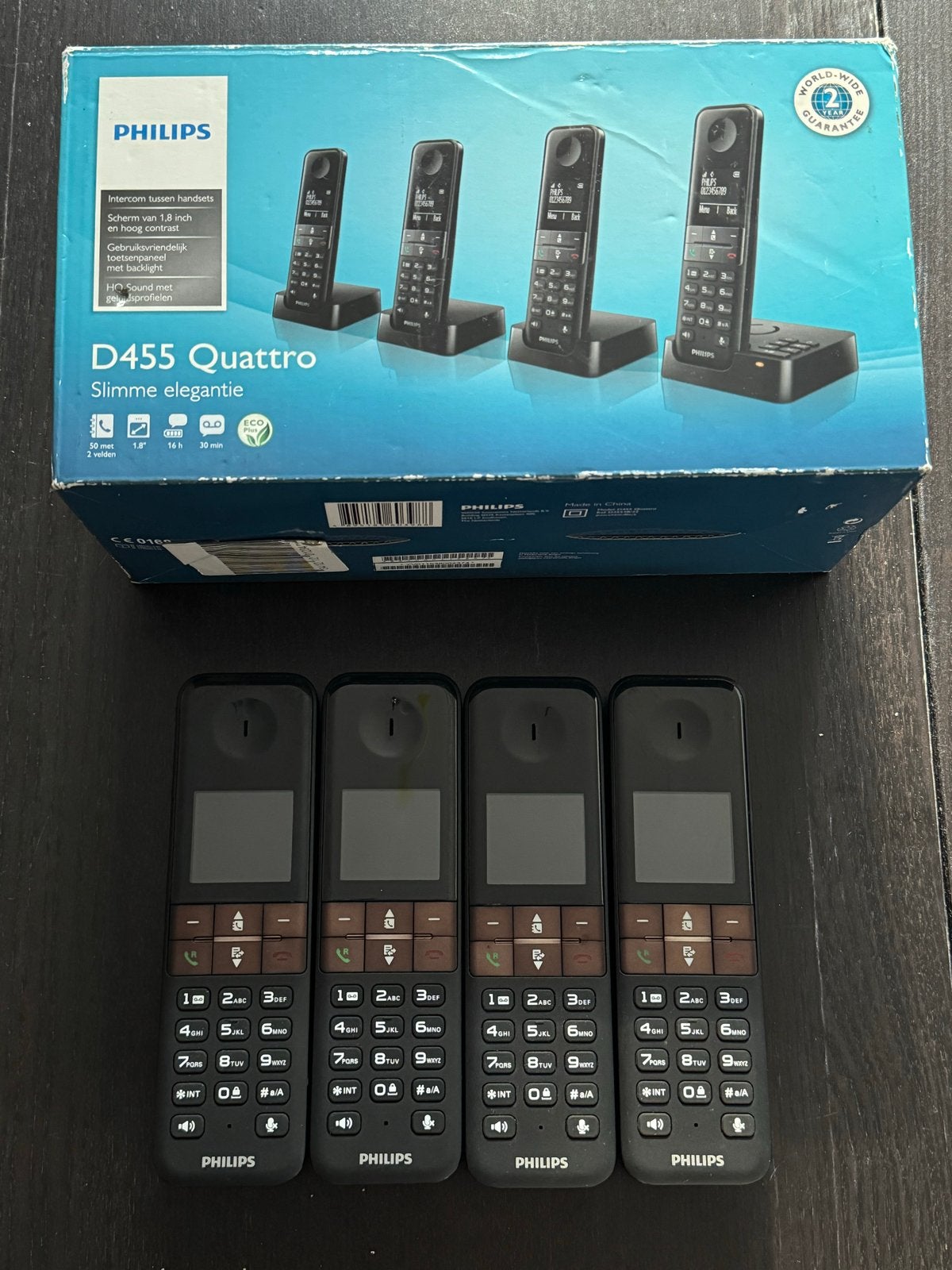 Philips D455 Quattro draadloze telefoons (4 stuks), Ophalen of Verzenden, Gebruikt, 4 handsets of meer
