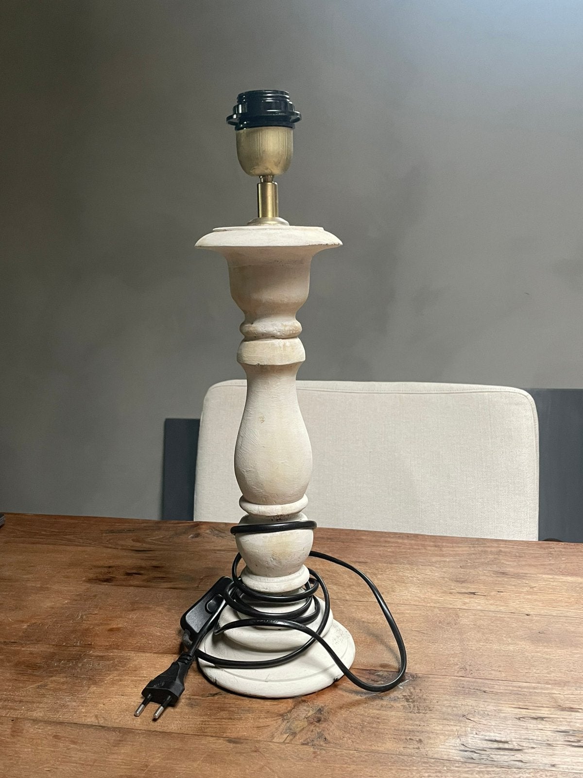 Houten baluster lampje wit geschilderd, Gebruikt, Wit, Schemerlamp, Landelijk