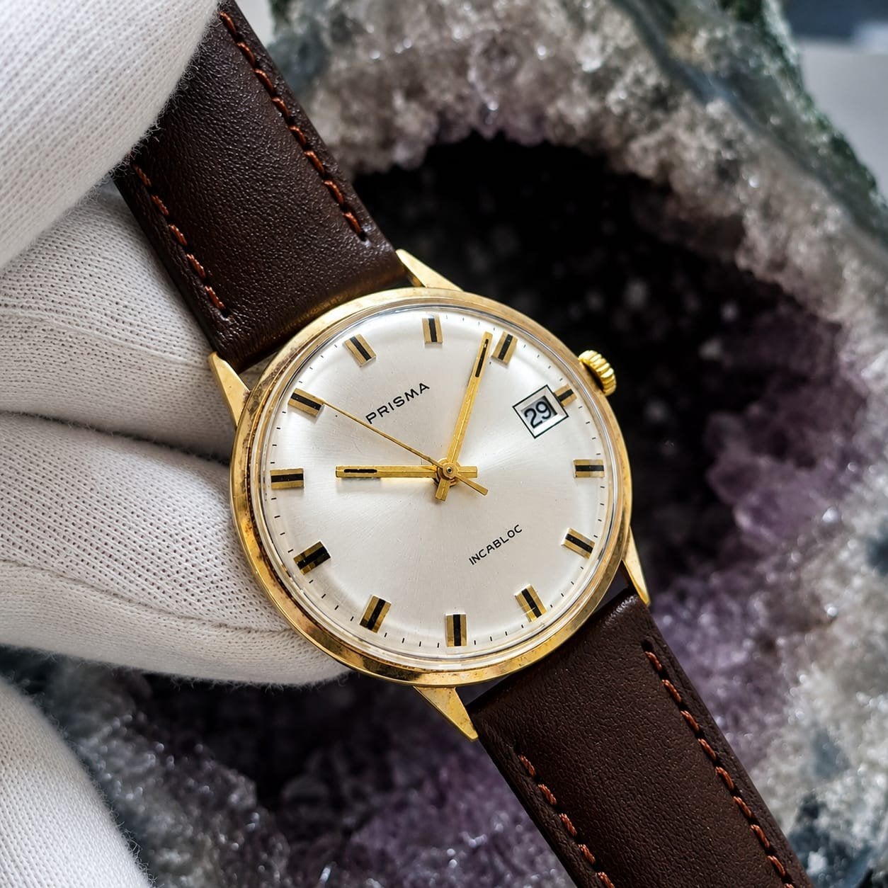 Gouden (14 krt) Prisma horloge 34 mm, Ophalen of Verzenden, Zo goed als nieuw, Goud, Overige merken