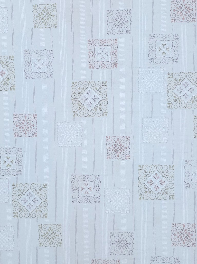 5910 Uniek vintage geometrisch wallpaper vierkanten Swiet, Ophalen of Verzenden, Groen