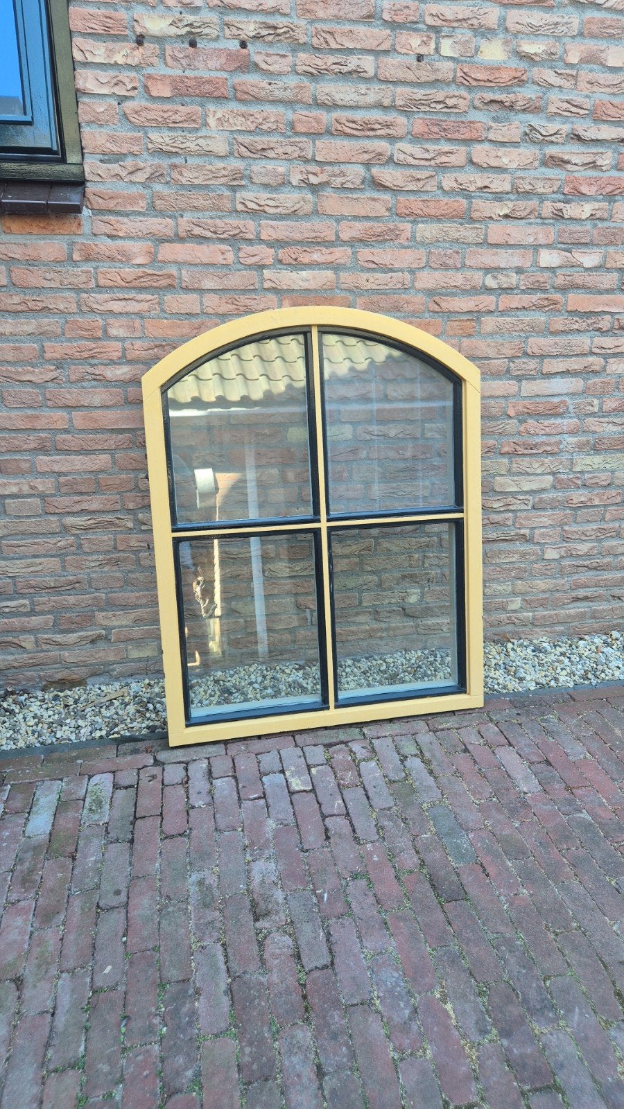 2x Gebogen gevelraam met dubbelglas, Ophalen, Gevelraam of Ruit, Gebruikt, 80 tot 120 cm