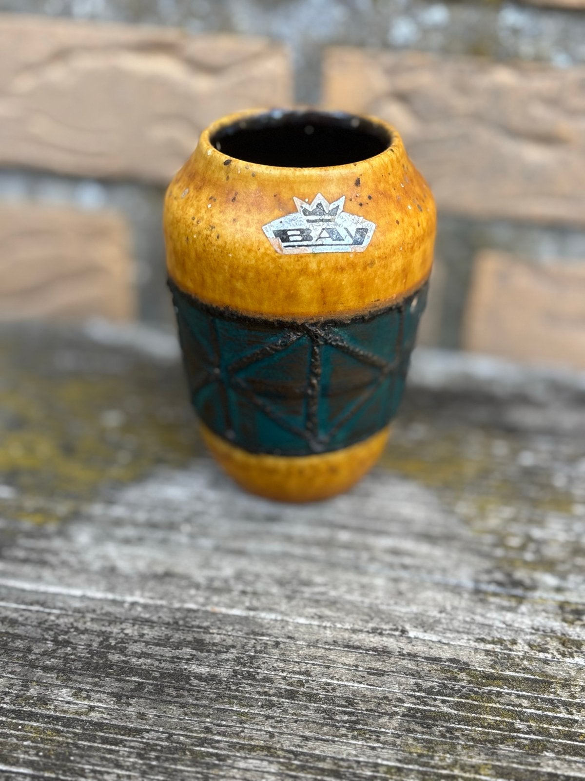 Vintage BAY Keramiek Vaasje geel groen, Antiek en Kunst, Antiek | Vazen, Ophalen of Verzenden