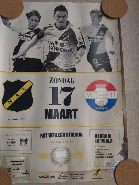 Oude wedstrijdposter NAC - Willem II 2012-2013, Verzamelen, Ophalen of Verzenden, Zo goed als nieuw, NAC Breda, Poster, Plaatje of Sticker