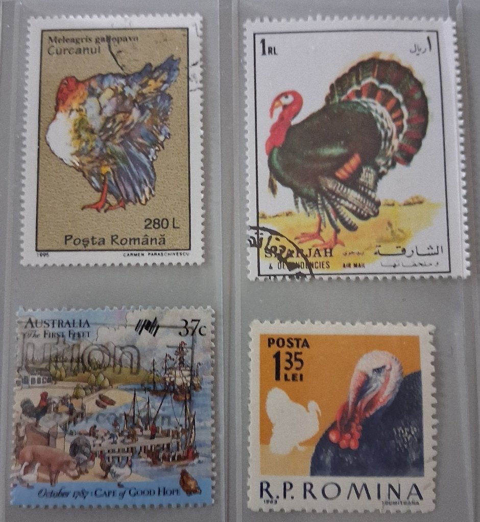 Lot Kalkoen Roemenië (2x), Australië, Sjarjah, Postzegels en Munten, Postzegels | Nederland, Ophalen of Verzenden, Na 1940, Gestempeld