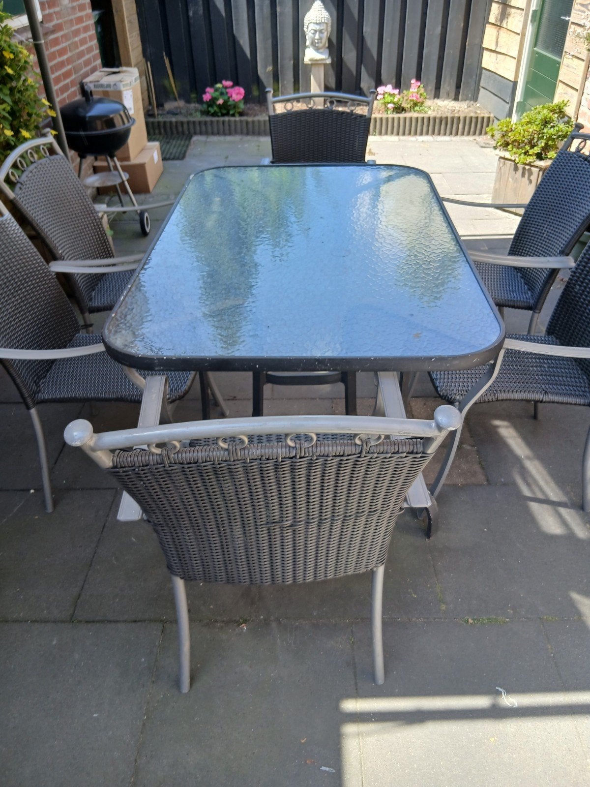 Tuinset alu/vechtwerk (6 personen), Ophalen, Gebruikt, 6 zitplaatsen, Aluminium