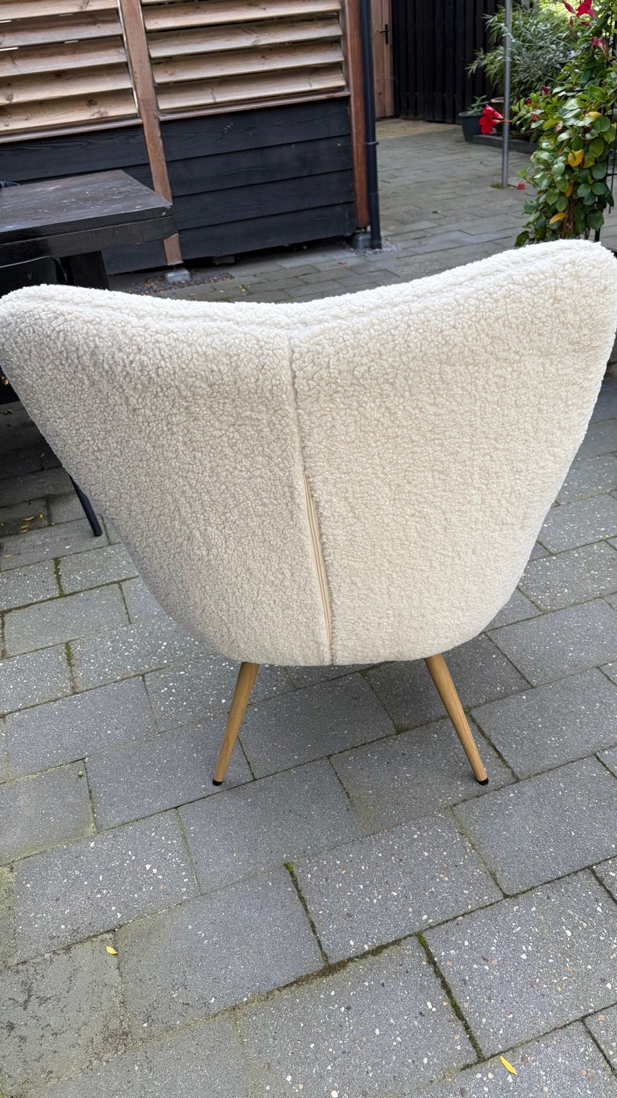 Teddy Boucle Fauteuil Crème Witte Stoel, Ophalen, Wit, Zo goed als nieuw, Eén