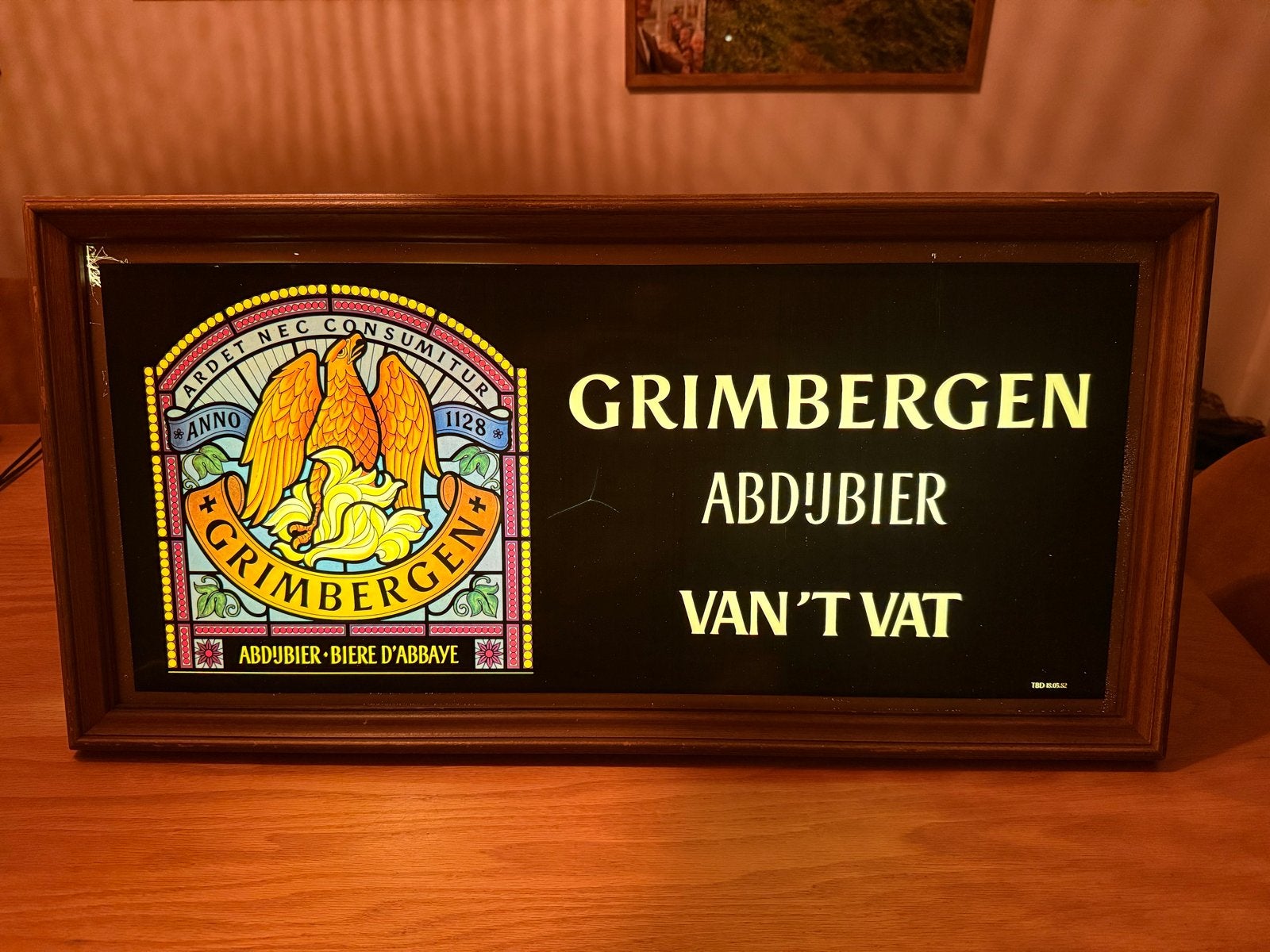 Grimbergen Abdijbier van 't Vat Reclame Lichtbak, Ophalen of Verzenden, Gebruikt, Lichtbak of (neon) lamp