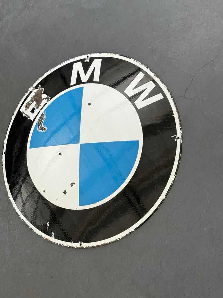 Oud emaille reclame bord BMW, Verzamelen, Merken en Reclamevoorwerpen, Ophalen, Gebruikt, Reclamebord