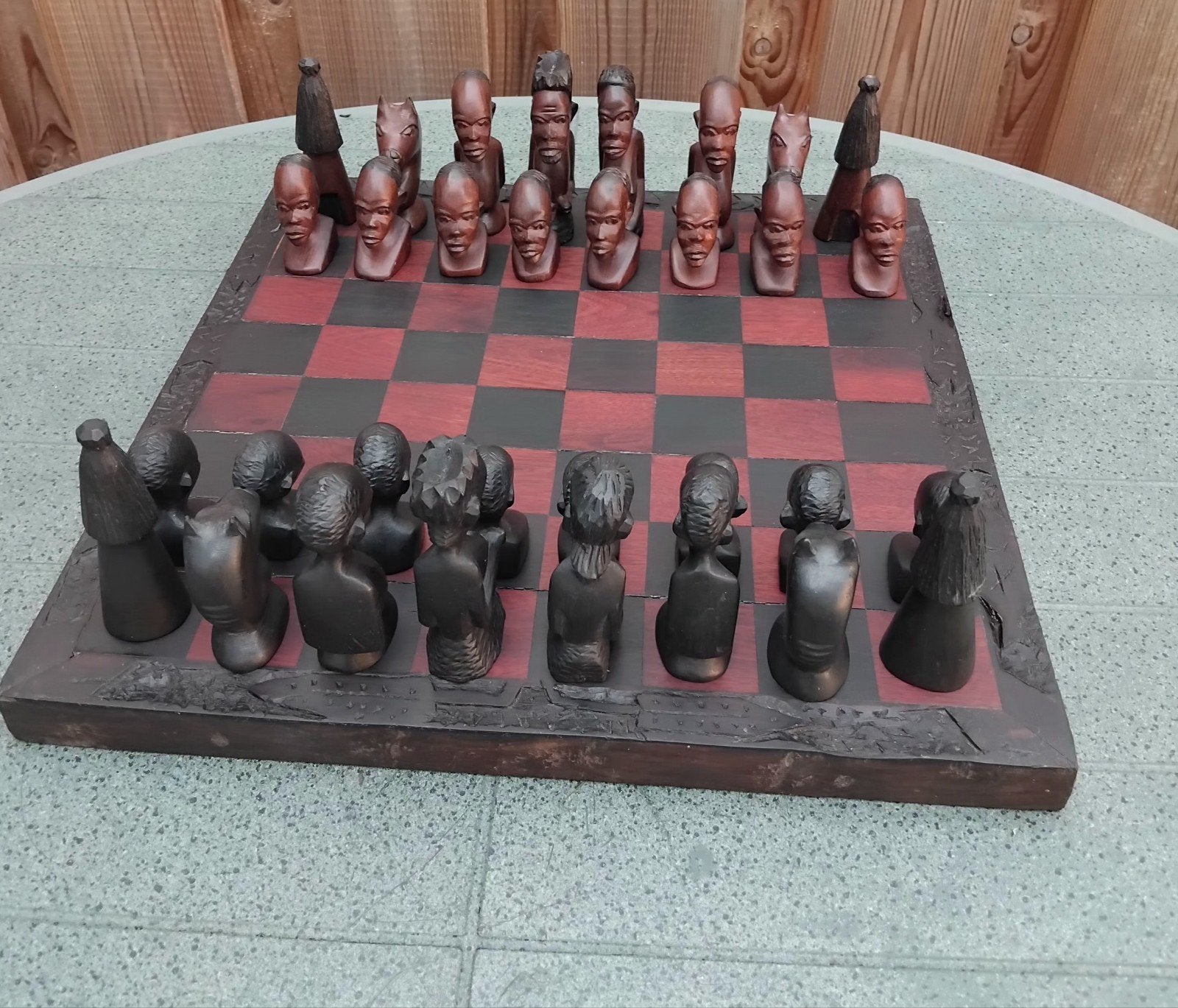 Afrikaans Schaakspel - Handgesneden Hout, Een of twee spelers, Ophalen of Verzenden, Zo goed als nieuw, Onbekend