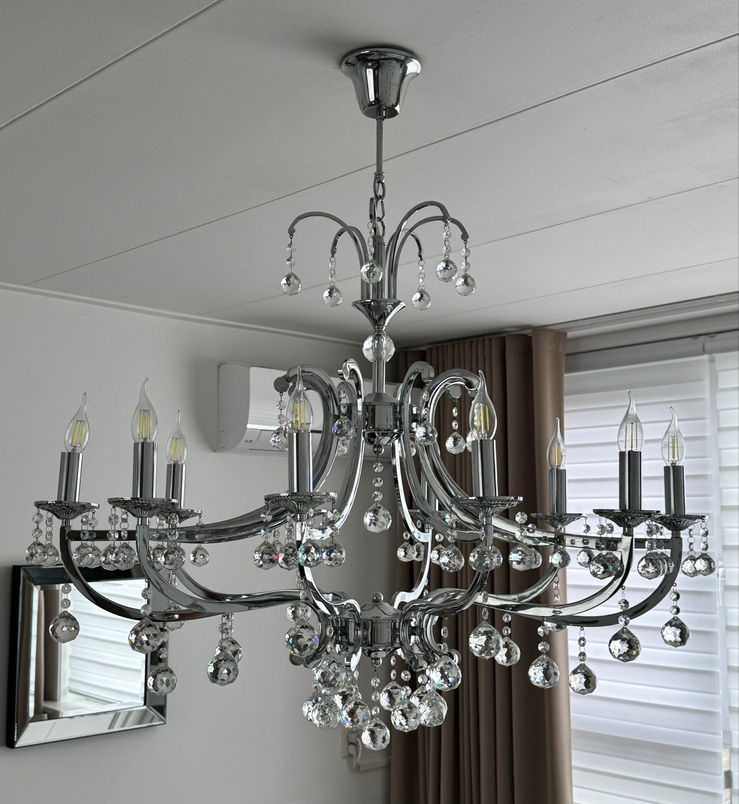 2x Kroonluchter met kristallen - 10 en 8 armen, Huis en Inrichting, Lampen | Kroonluchters, Ophalen, Zo goed als nieuw, Glas, E14 (klein)
